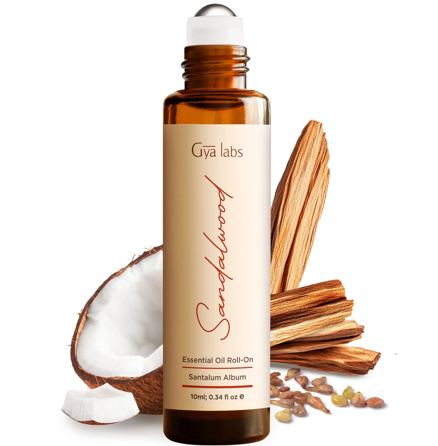 Gya Labs Sandalwood Essential Oil Roll On for Calming Essence Anywhere - Skincare and Captivating Scent for Both Women and Men - (0.34 Fl Oz) - Cruelty-Free, 100% Natural and Quality Assured