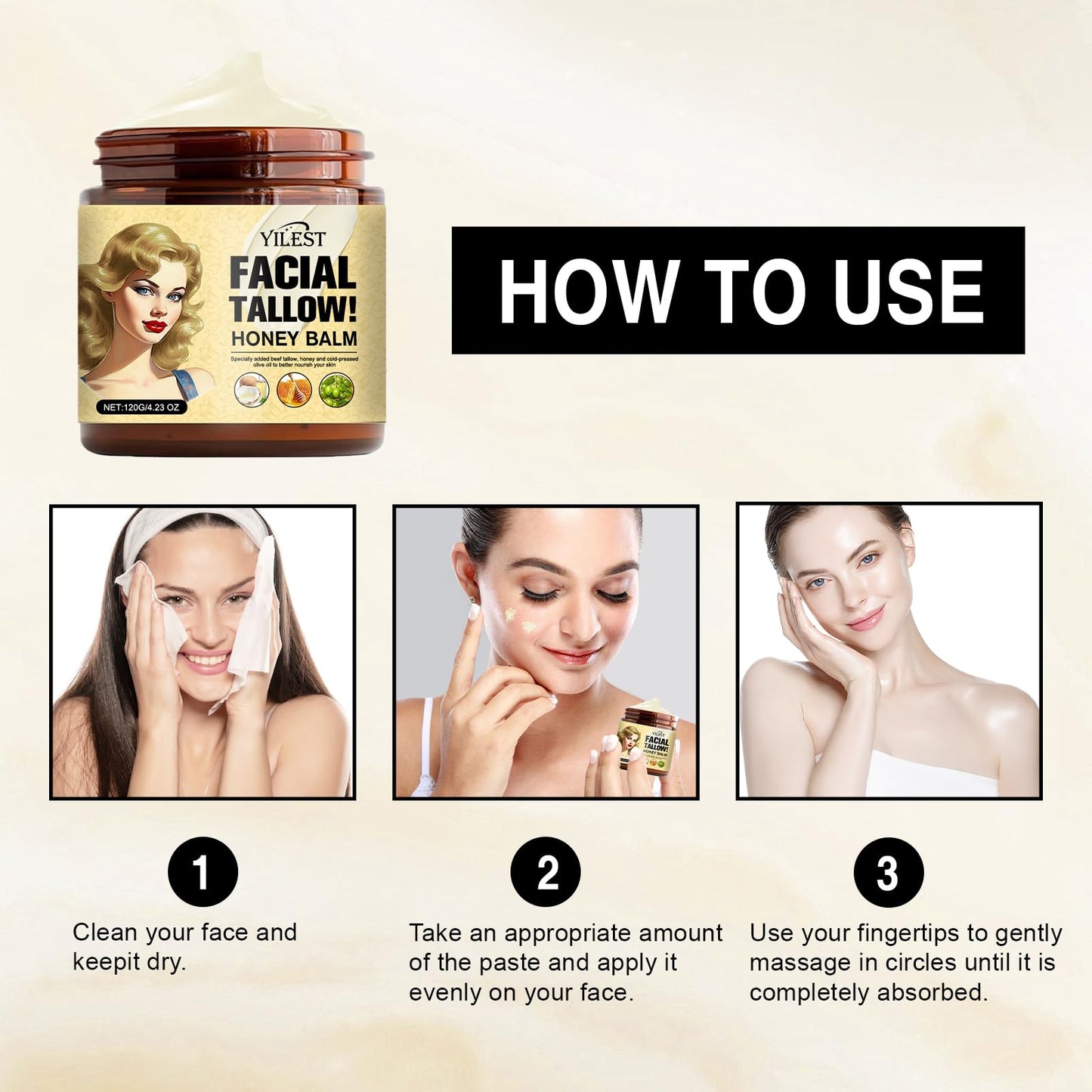 Vivipop Beef Tallow for Skin - Tallow and Honey Cream 4OZ, 2025 Natural Tallow Face Moisturizer for Cracked, Dry Skin, Organic Hydrating Deeply Moisturizing Beef Tallow Balm for Face & Body Skin Care