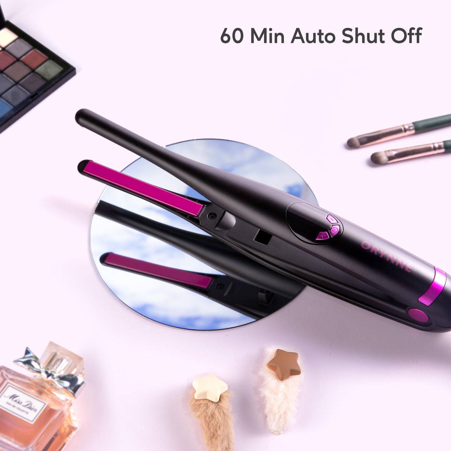 ORYNNE Small Flat Irons for Short Hair, 5s Ultra Fast Heat Up Pencil Flat Iron, Negative Ions Mini Flat Iron for Edges, 3/10'' Travel Mini Hair Straightener with Digital Temp Control, Easy to Use