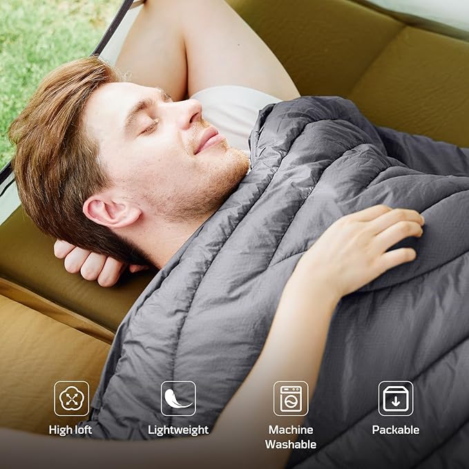 Camping Blanket, Packable, Lightweight Camp Quilt with Zipper, Multifunctional Outdoor Sleeping Blanket for Backpacking, Travel, Stadium, Beach