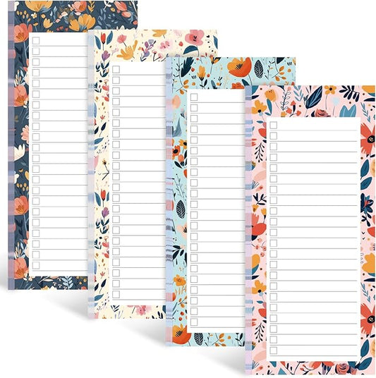 Koogel Magnetic Fridge Notepads, Floral Design, 4 Pack 200 Sheets Grocery List Notepad, 70g Premium Paper, Tear-Off Sheets, Perfect for Daily Schedules, Shopping Lists & Task Management, To-Do List