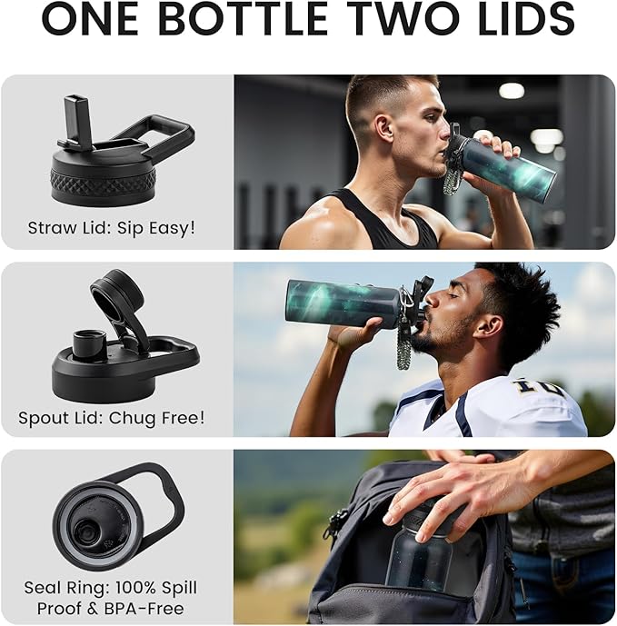 40oz Insulated Water Bottle, Triple Wall Vacuum Stainless Steel Water Bottles - Keeps Cold 48H, Reusable Metal water flask Jug for Gym, Sports, Camping, Hiking,Travel, Northern Lights Green