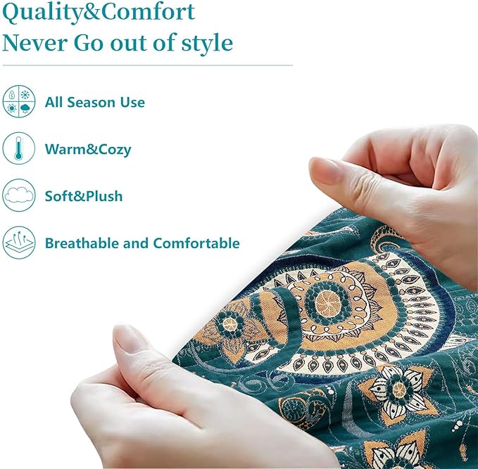 Boho Throw Blanket for Bed 100% Cotton Ultra Soft Rustic Quilt Spring Blanket- Farmhouse Decor Bed Fall Blanket,All Season Rustic Throw for Sofa Couch Chair (Boho-Floral-O, 80"×90")