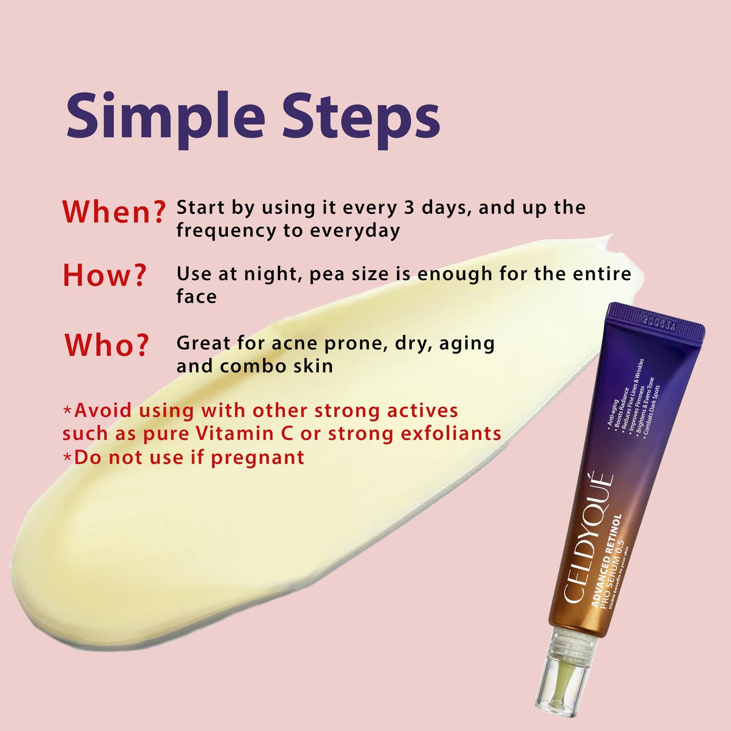 CELDYQUE Advanced Retinol Pro Retinal Serum 0.5 w/Centella Asiatica 66% Anti-Aging Radiance-Boosting & Skin-Smoothing Cream w/Retinal Complex, Niacinamide & Hyaluronic Acid Korean Skincare