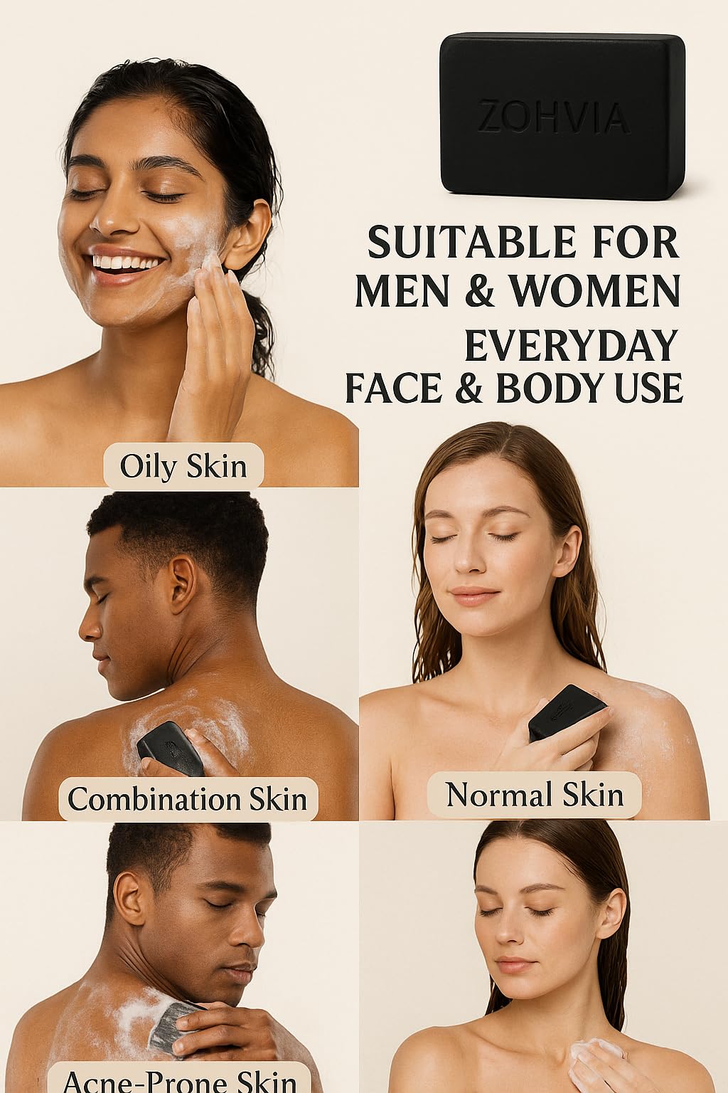 ZOHVIA Natural Charcoal Soap – Activated Charcoal Soap, Natural Black Bar – Herbal Bar - Face & Body Wash for Sensitive, Oily Skin – Facial Cleanser for Acne, Blackheads, & Scars - 4.4oz