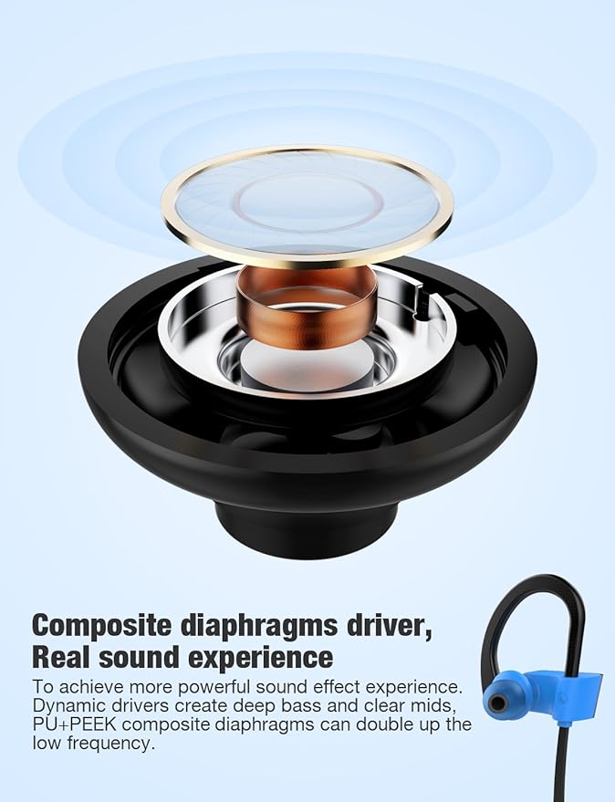 Bluetooth Headphones, Otium Wireless Sports Earbuds, Waterproof IPX7 w/Mic, HD Stereo in-Ear Earphones, Case, Fast Pairing, Gym Running Workout, 10 Hrs Battery Noise Cancelling Headsets