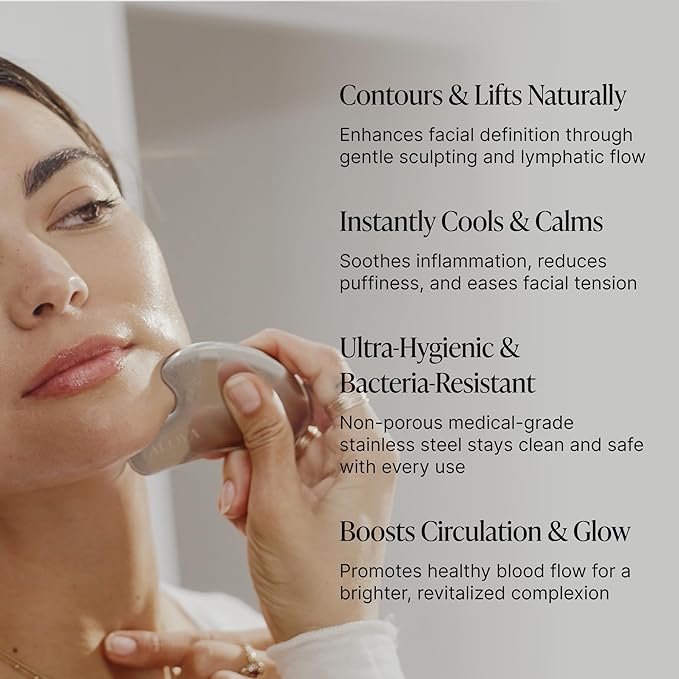 304-Grade Stainless Steel Gua Sha Facial Tool, Easing Facial Tension, Massage and Sculpting Tool for Face and Body, Encourage Lymphatic Drainage, Jawline Sculptor, Skin Care Gift