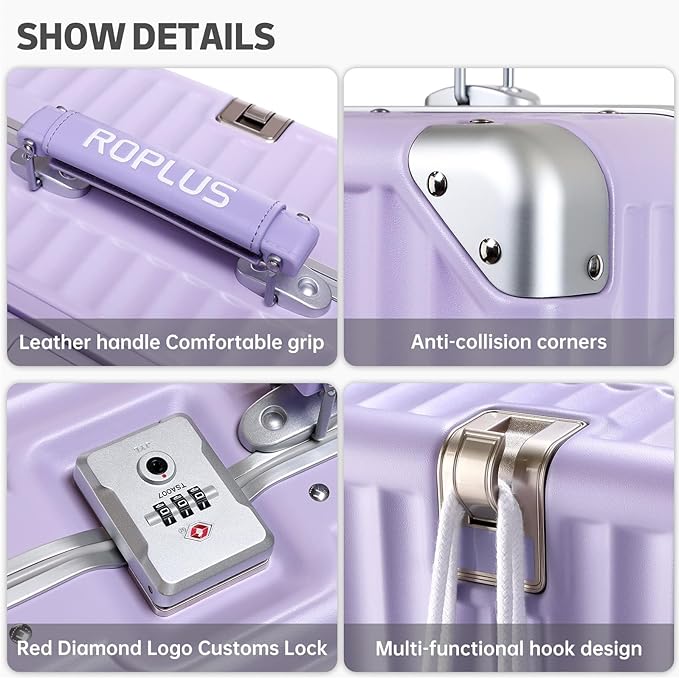 Aluminium Frame Checked-Luggage with Smooth Jelly Wheels, Hardside Zipperless Rolling Suitcase with TSA Lock (Purple, 28-Inch)