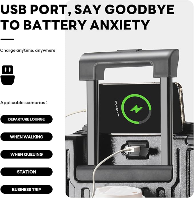 20 Inch Carry On Luggage With Cup Holder & USB Port, Airline Approved TSA-locked Luggage, Lightweight PC Material Travel Suitcase With 360° Spinner Wheel (14-20-24-28in Black, 14-20-24-28in)