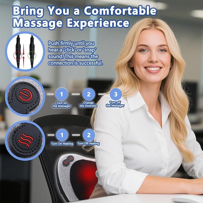 Massage Pillow, Neck and Back Massager with Heat, Shiatsu Massage Pillow for for Back, Shoulder, Leg, Foot, Gift for Men Women Mom Dad, Stress Relax at Home Office and Car