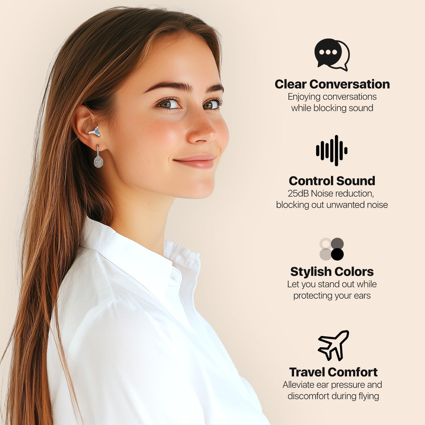 Softvox Ear Plugs for Airplane Pressure Relief & Prevent Ear Pain - Flying Travel Essentials - Comfortable Reusable Plane Earplugs for Adult/Kids 12+ with Small Ear-canals, 25dB Noise Reduction, BU