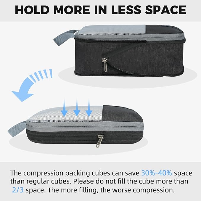 BAGAIL 6 Set/4 Set Lightweight Compression Packing Cubes for Travel, Anti-Tearing Expandable Organizer Bags for Suitcase