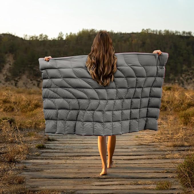 Camping Blanket, Packable Puffy Blanket Down Alternative Blanket Lightweight Windproof Water Resistant for Outdoors,Hiking, Backpacking,Beach,Car,Picnic,Stadium 52x75in