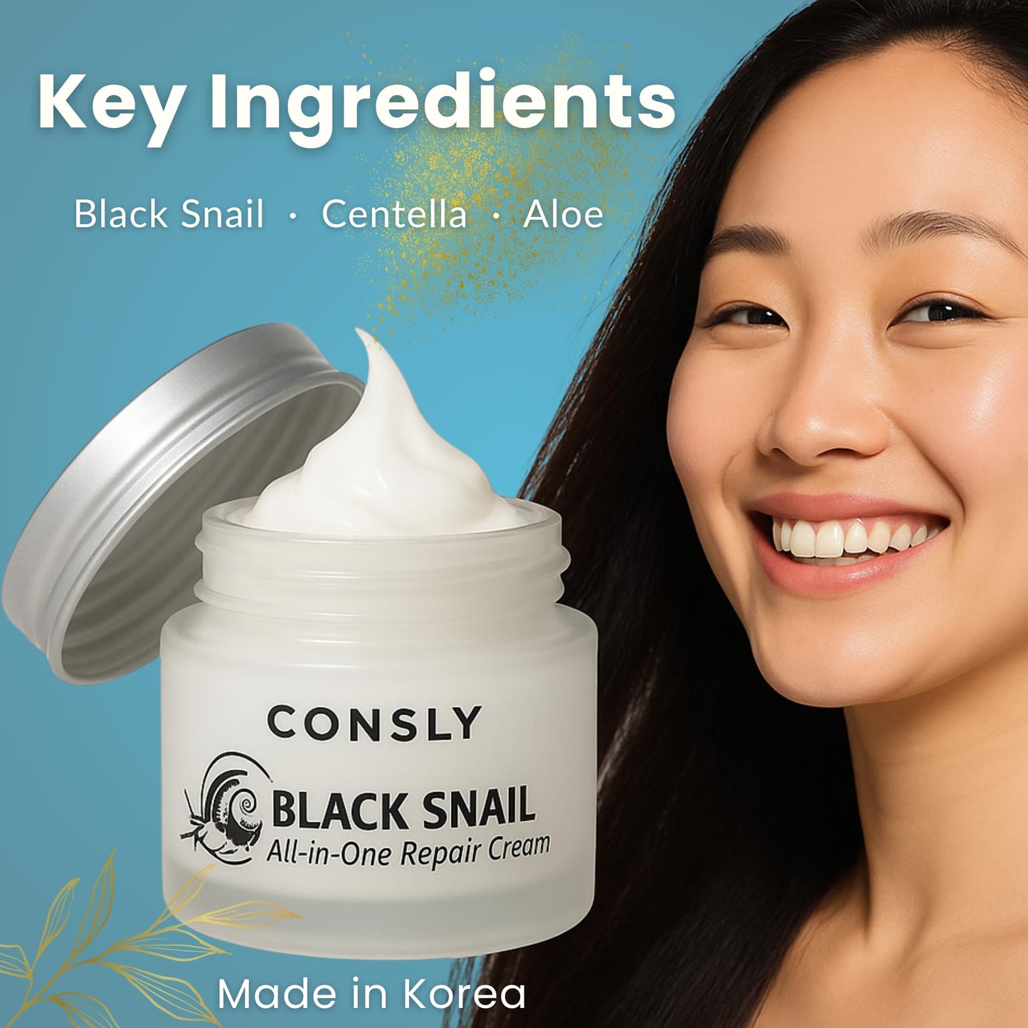 CONSLY_Black Snail All-In-One Repair Cream | Regenerating Moisturizer | Reduces Wrinkles | Improves Texture | Deeply Hydrating | For All Skin Types | 70ml