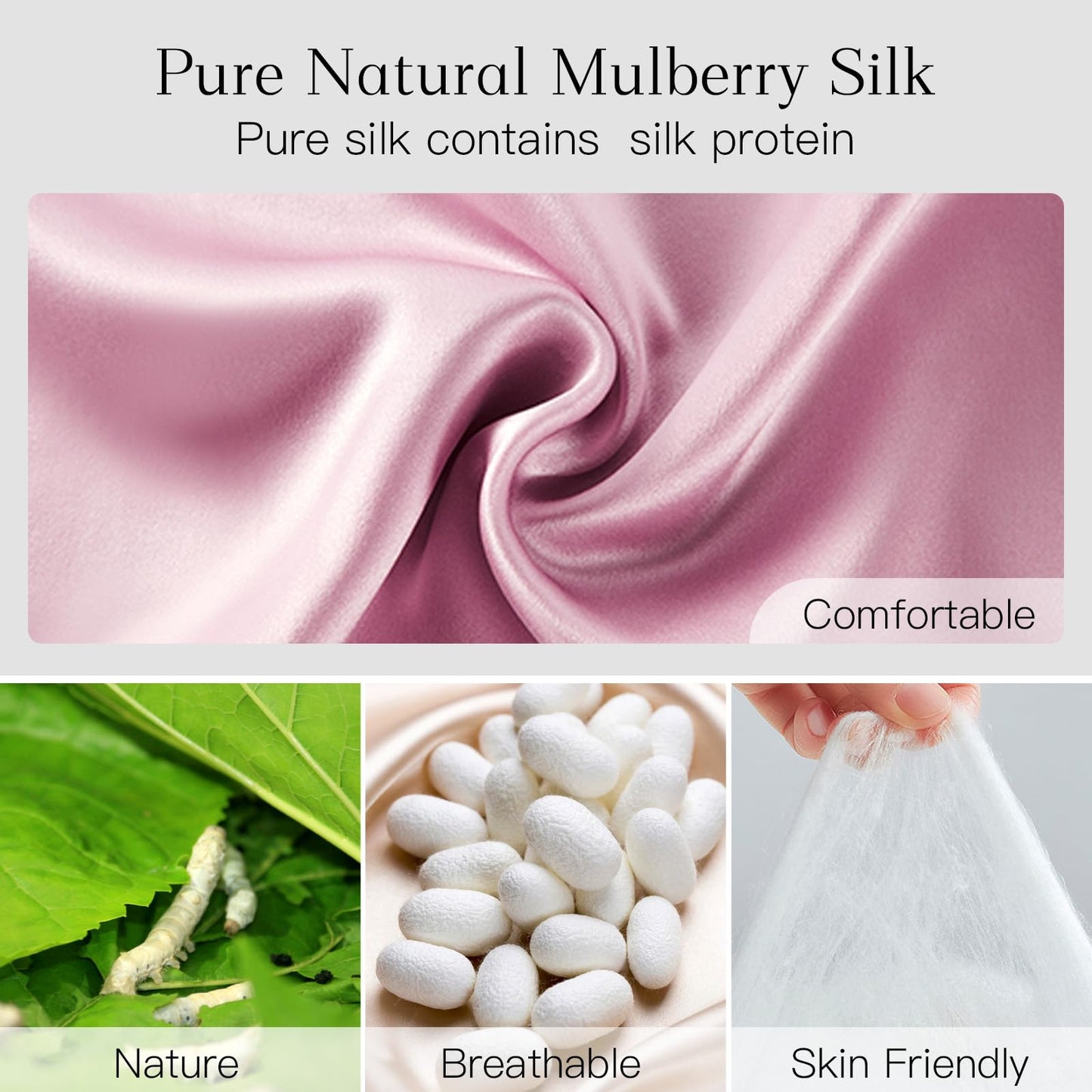 iCooBreeze 100% Natural Silk Eye Mask for Women Men, Soft Pressureless Cooling Blackout Eye Covers for Sleeping, Large Size Sleep Mask fits All Heads Adjustable, 1PC, Lotus Pink