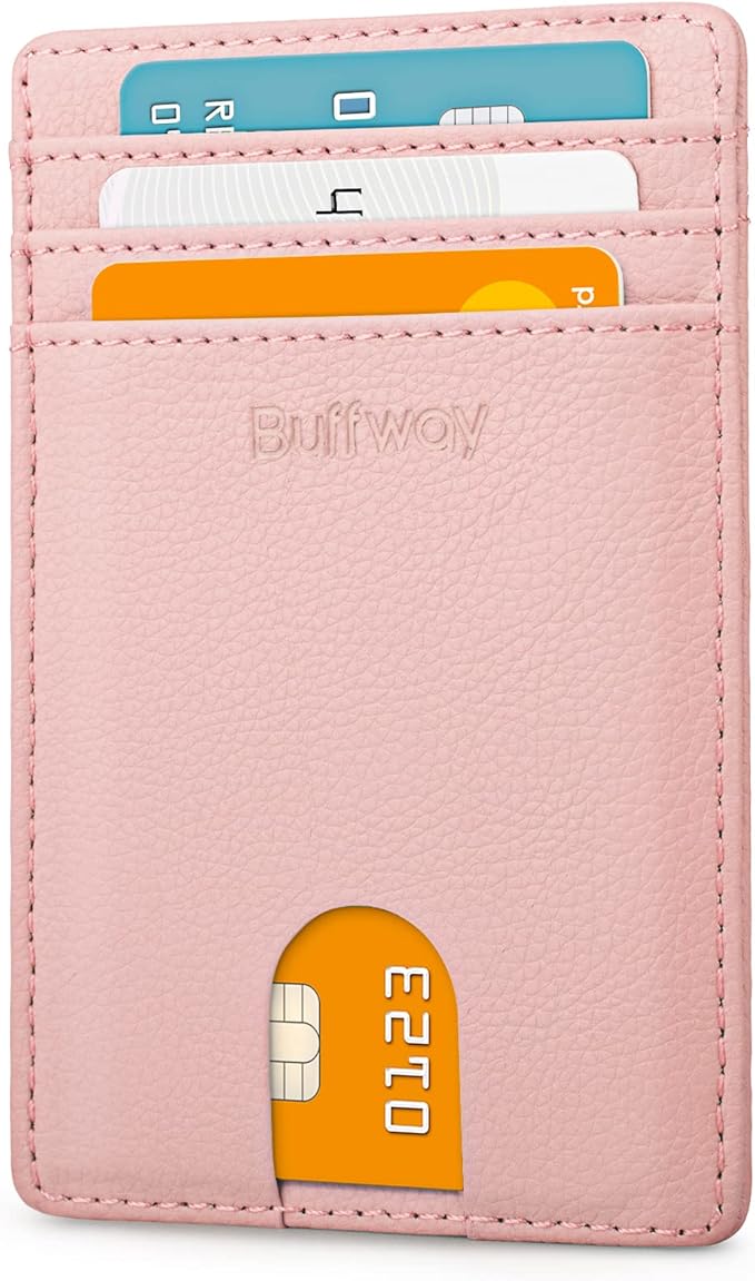 Buffway Mens Slim Wallet, Minimalist Thin Front Pocket Leather Credit Card Holder with RFID Blocking for Work Travel