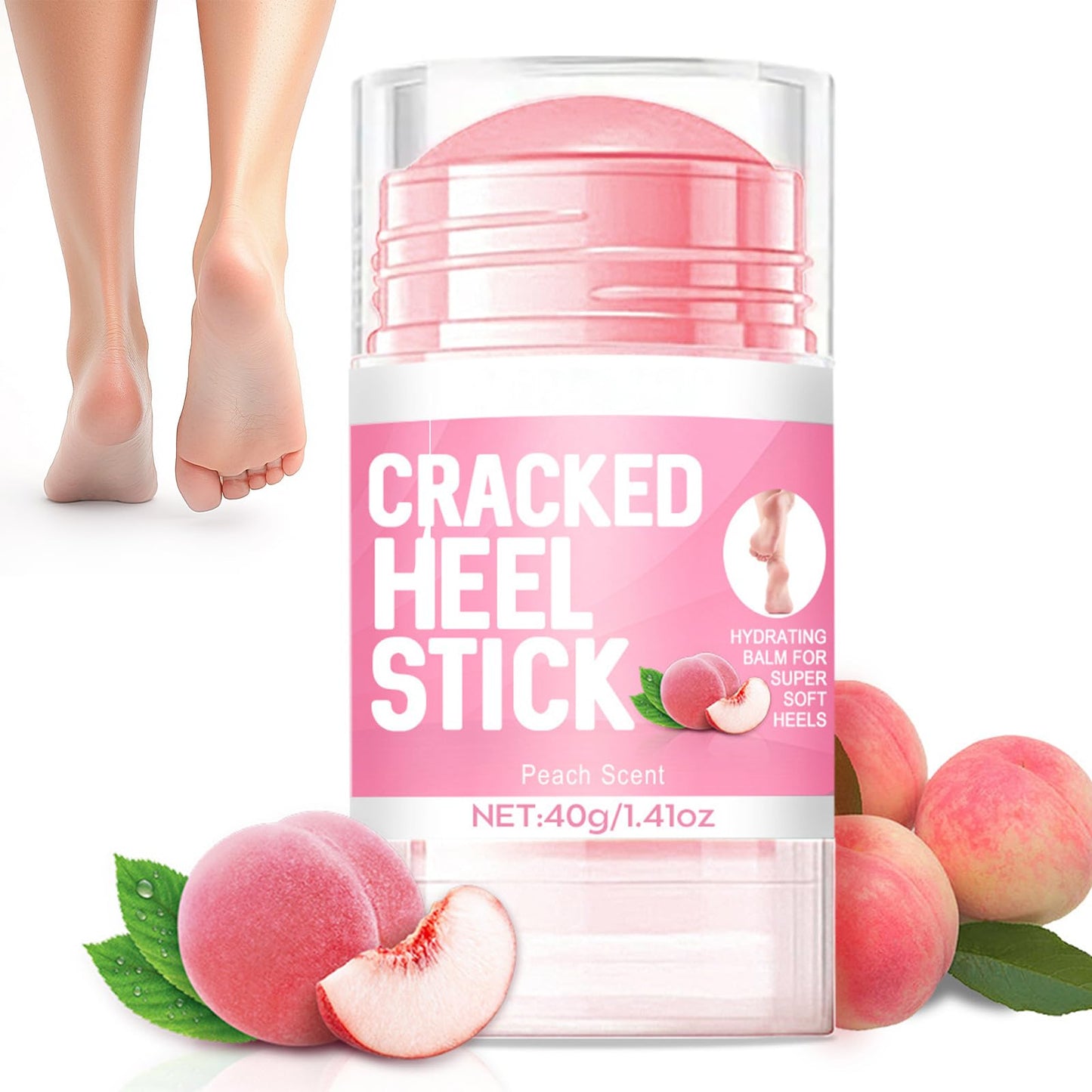 Peach Foot Hand Cream Stick, Hydrating and Anti-Cracking Foot Cream, Exfoliating Moisturizer for Dry Cracked Hands, Elbows, Feet, Knees, Dead Skin Remover Foot Balm