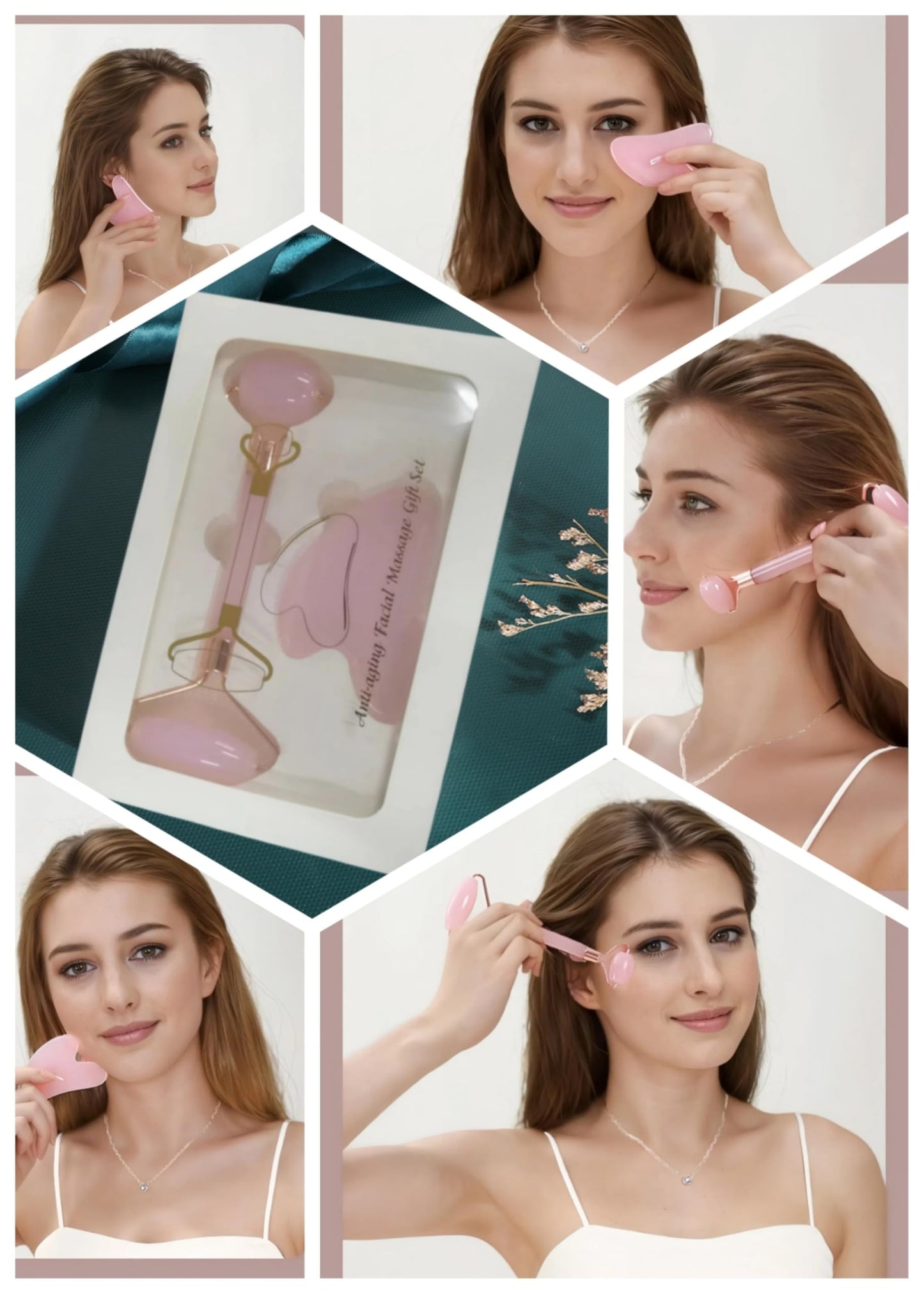 Bolithui Jade Roller Massage Stick & Gua Sha Set - 100% Natural Stone Facial Massage Tools for Lymphatic Drainage, Anti-Puffiness & Glowing Skin, Spa-Quality Skincare, Gift-Ready Packaging