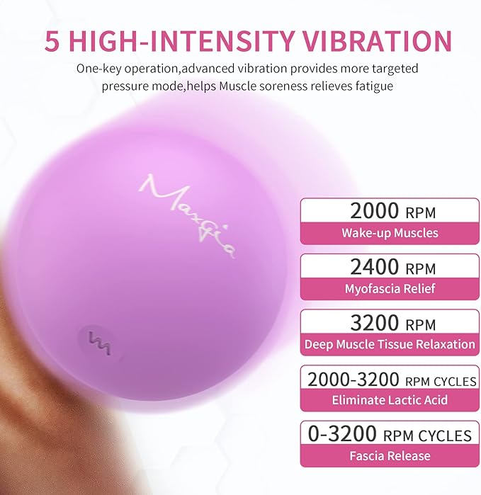 3'' Vibrating Massage Ball - Massage Roller Ball with 5 Speed Vibrations for Muscle and Fitness, Plantar Fasciitis Pain Relief, Myofascial Release and Trigger Point Treatment (Purple)
