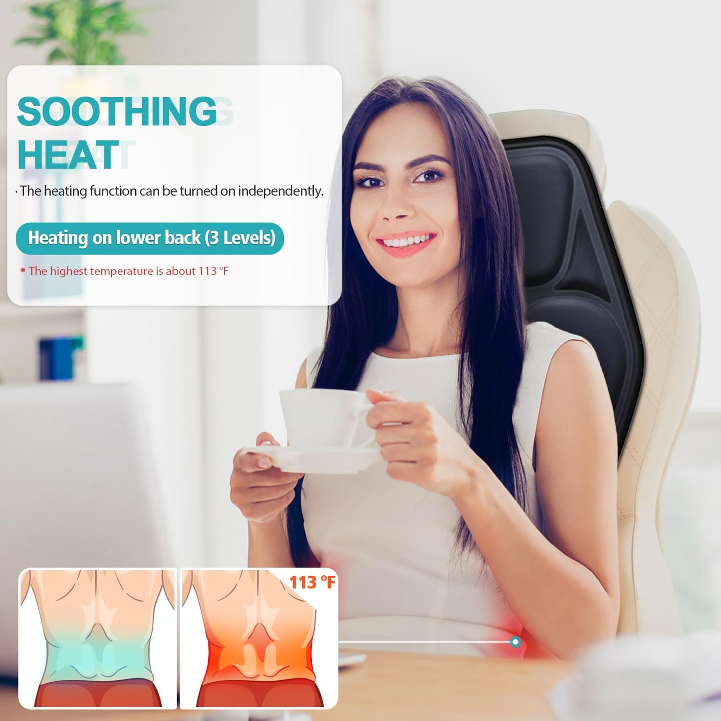 AIVEISI Massage Seat Cushion Pad with Heat 9 Massage Style Lumbar Support Function, Fatigue Stress Relief Back Massager Chair Pad for Men Women Home Office Use