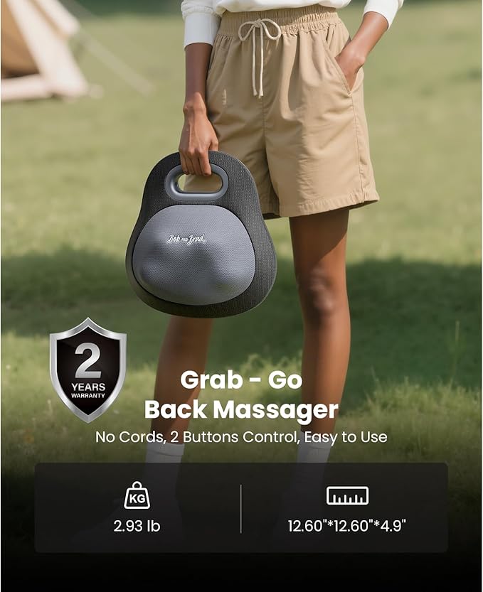 BOB AND BRAD Shiatsu Back Massager with Heat: Rechargeable 4D Kneading EZBack Go Cordless Back Massager Pillow for Pain Relief Deep Tissue, Office Home Relaxation Gifts for Women Men, HSA&FSA Eligible