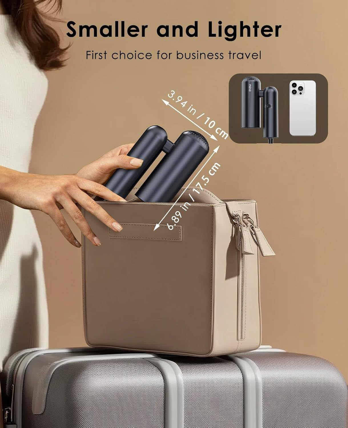 osou Travel Hair Dryer, Dual Voltage with Auto-Sensing, 1B Plasma Particles, 200times/s Temp Control, Portable Blow Dryer with Single-Sided Comb, Gray