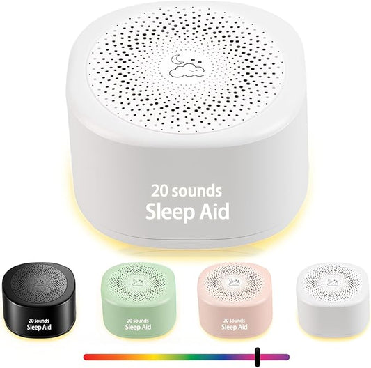 Travel White Noise Sound Machine 20 Sounds, Portable Sound Machine for Adults Sleep, Mini Sleep Aid with Adjustable Volume, 3 Timers, Colorful Night Light, Rechargeable for Baby, Home, Registry Gift