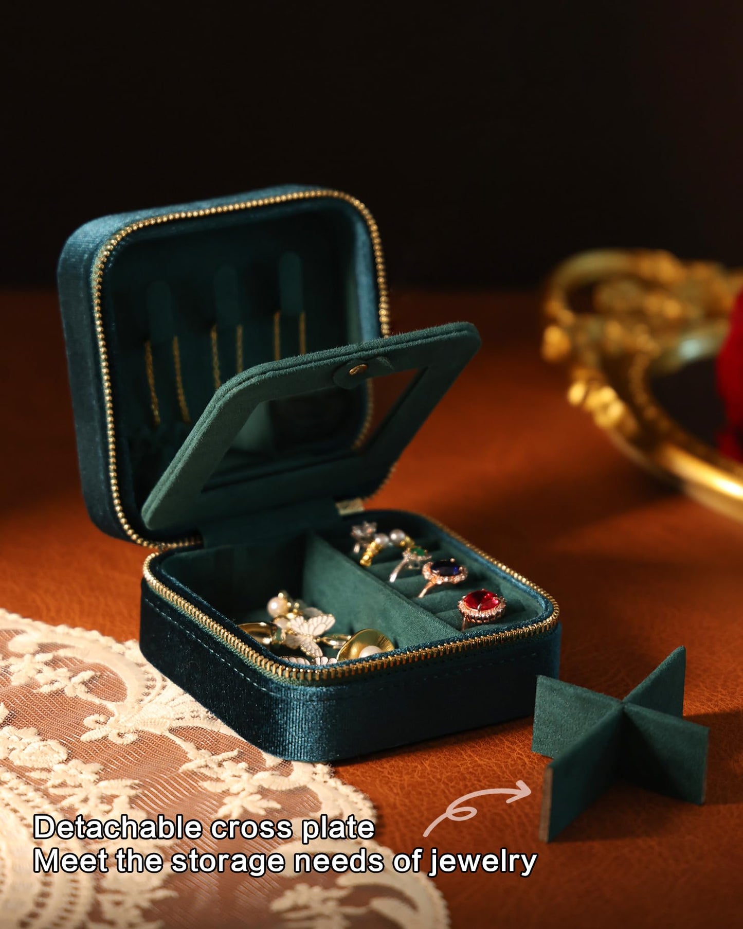 Vidifina Travel Jewelry Case-Velvet Organizer Adjustable Compartments for Necklaces, Rings | Portable Luxury Travel Jewelry Box for Women, Gift-Worthy Design