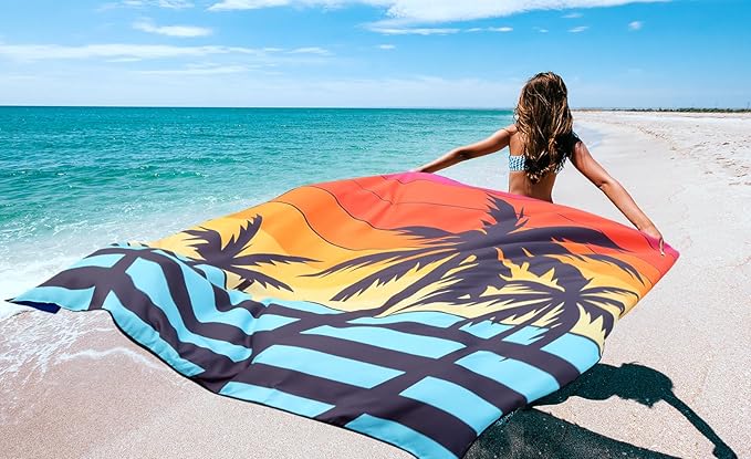 Beach Blanket Waterproof Sandproof Beach Mat 79" X 83"/10'x9'for 2-8 Adults Quick Drying Outdoor Picnic Mat Beach Accessories for Travel, Camping, Hiking