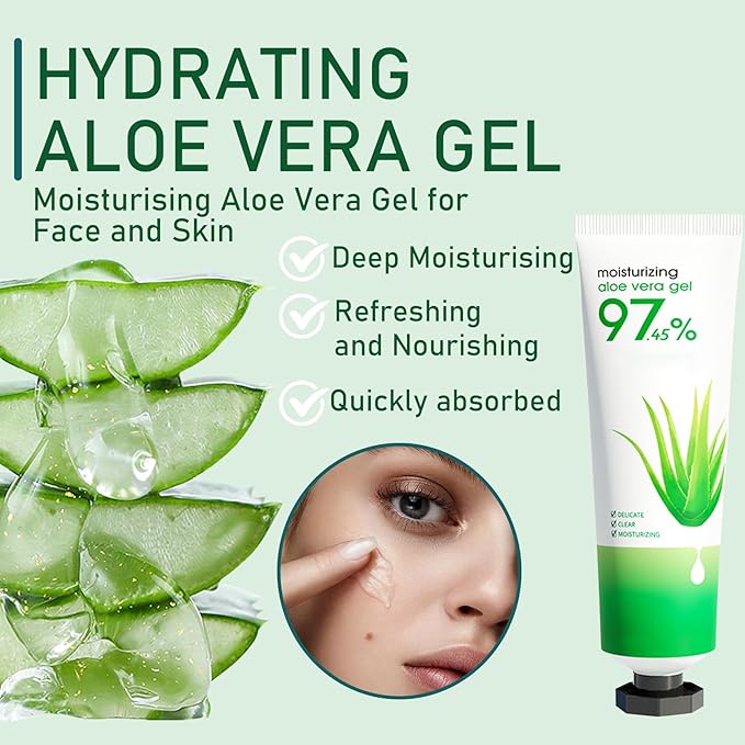 8PCS Aloe Vera Gel for Face & Body,Hydrating Travel Size Pure Aloe Vera Gel Face Moisturizer for All Skin Type,No-sticky Long Lasting Refreshing Moisturizing Fast Absorbing Aloe Cream Gel,1.05 oz(C)