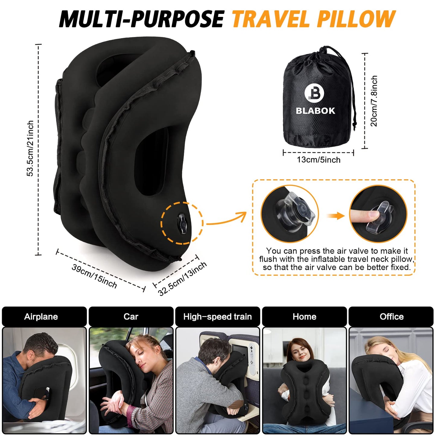Inflatable Travel Pillow,Multifunction Travel Neck Pillow for Airplane to Avoid Neck and Shoulder Pain,Support Head,Neck,Used for Sleeping Rest, Airplane and Home Use,with Eye Mask, Earplugs, Black