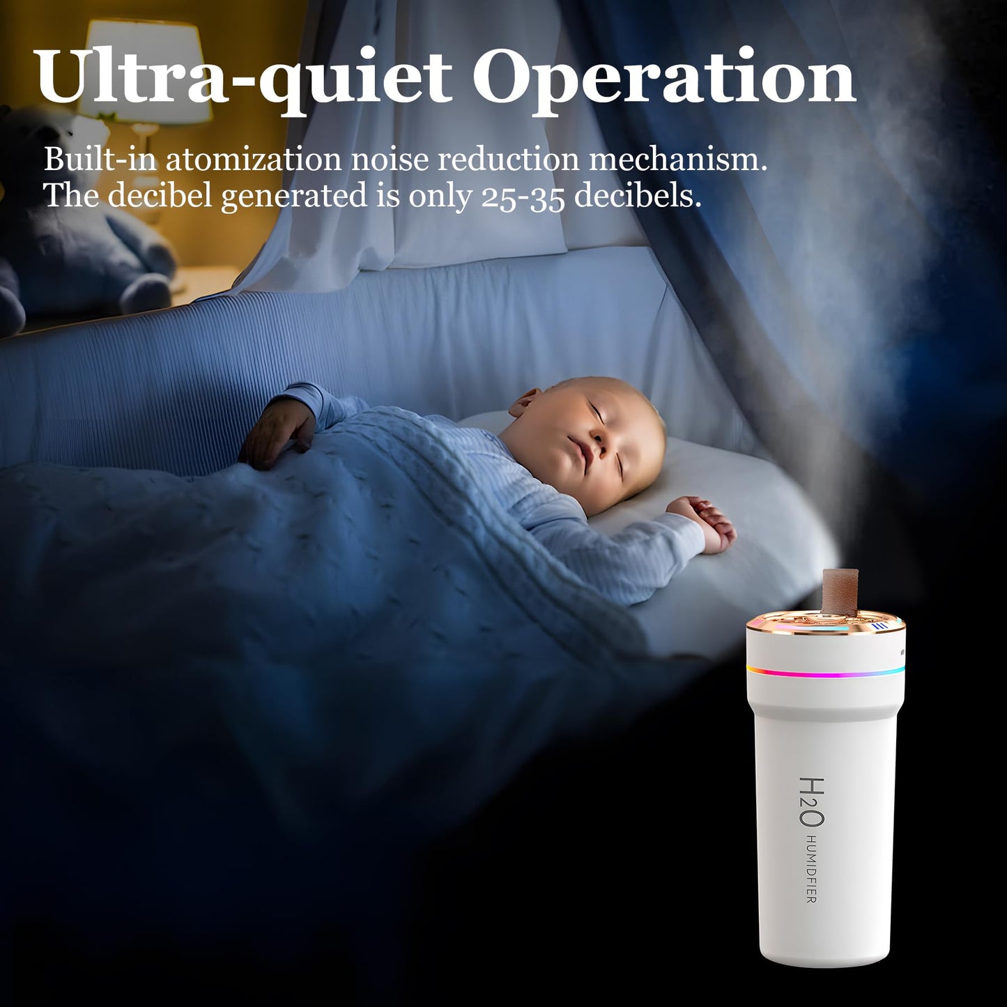 Car Diffuser Humidifier with Night Lights Portable 300mL USB Powered Cool Mist Auto Shut-Off Quiet Perfect for Car Home Office Bedroom (White)