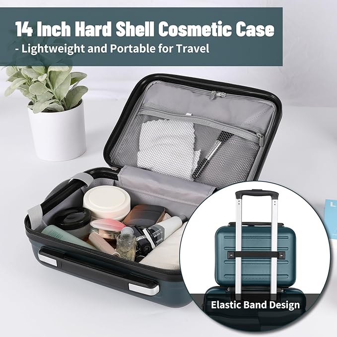 5-Piece Luggage Set, Lightweight ABS+PC Hard Shell Suitcase with YKK Zipper & TSA Lock for Family, Teal Blue, 14in/18in/20in/24in/28in