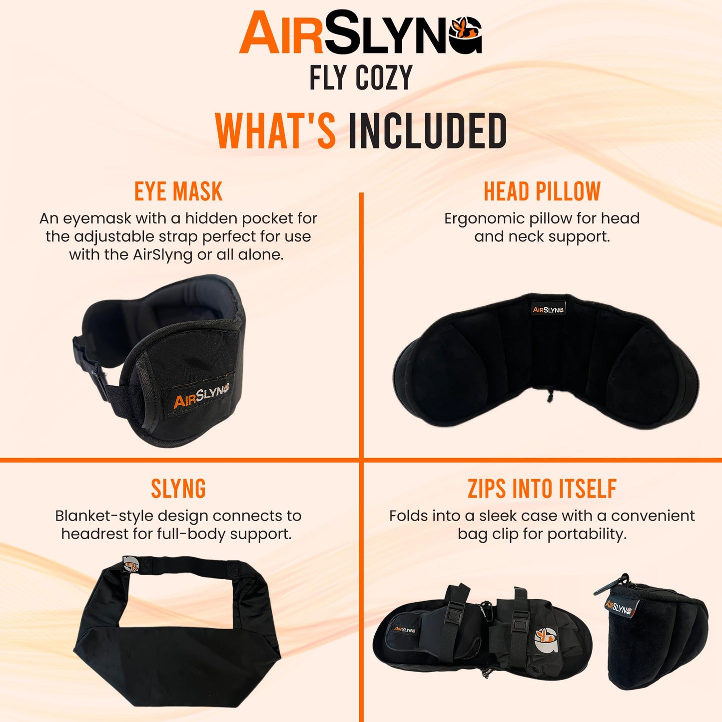 3-in-1 Airplane Sleep Support System - Integrated Plane Sleeping Accessories with Memory Foam Long Haul Flight Pillow, Adjustable Travel Eye Mask, and Blanket-Like Body Sling - Fits in Carry On