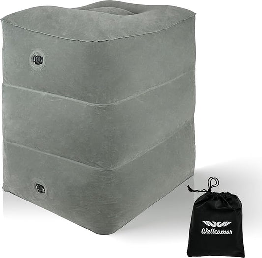 Inflatable Foot Rest Pillow for Travel, Adjustable 3 Layers Height Cushion Kids/Adults Airplane Travel Pillow, Suitable for Trains, Cars, Office, Home Comfort - Grey