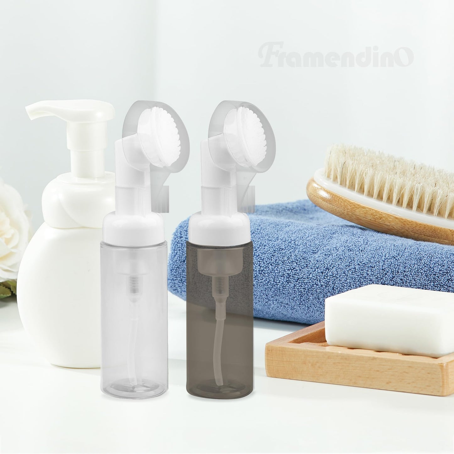 Framendino, 4 Pack Facial Cleanser Foaming Bottle Empty Mini Soap Pump Dispenser Black White