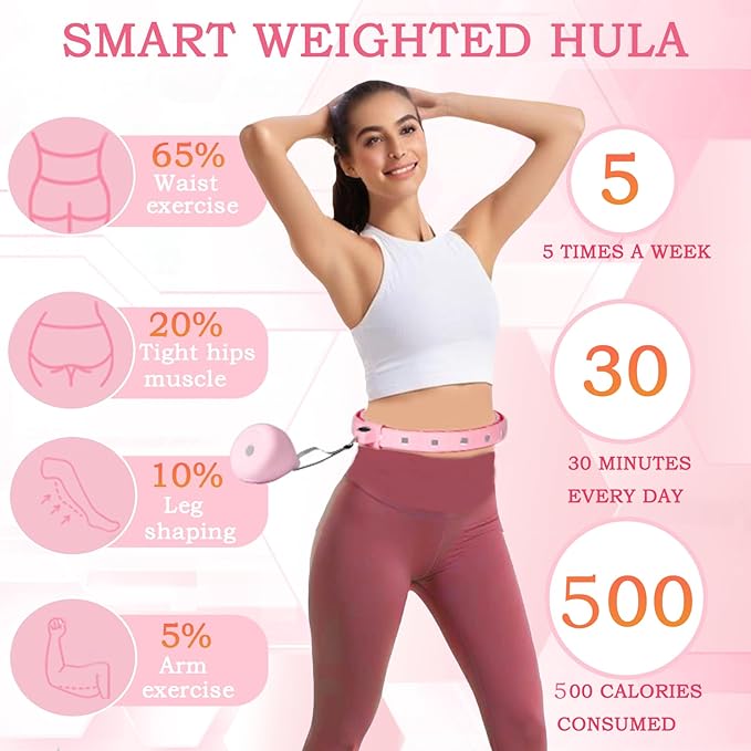 2025 New Silent Smart Weighted Fitness Hoop, Weighted Hula Circle Hoops for Adults Weight Loss,18 Detachable Links Waist 30"- 50", Exercise Hula for Women & Men