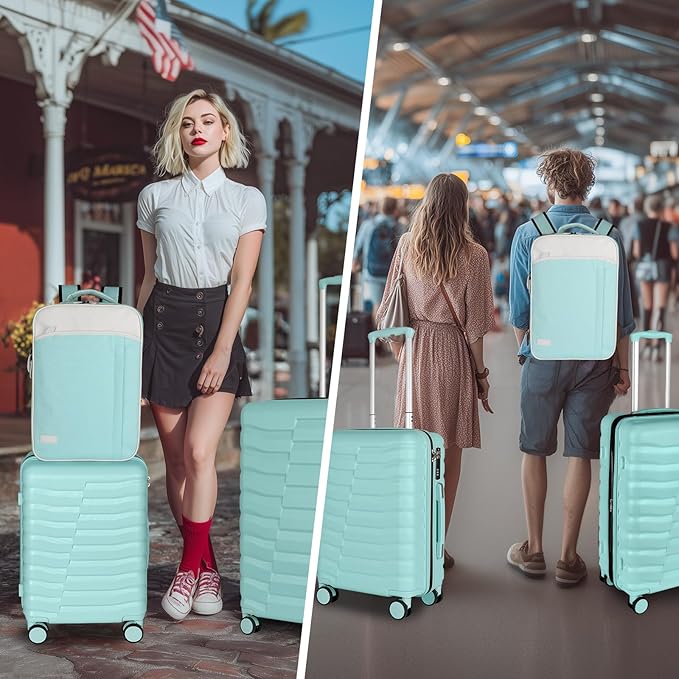 5-Piece Lightweight Luggage with Backpack Sets, ABS+PC Hard Shell Suitcase with TSA Lock & YKK Zipper (MInt Green, 20in/24in/28in/BP/TB)