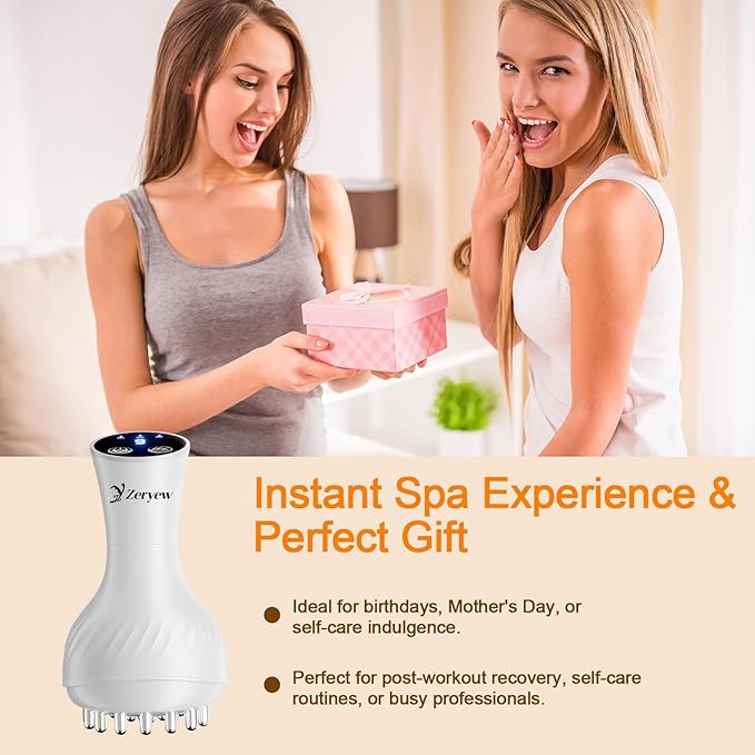 3-in-1 Handheld Lymphatic Drainage Massager with Red Light, Heat & Vibration - Cordless Anti Cellulite Massage Tool for Body Relaxation, 3 Modes & 9 Speeds for Belly, Legs, Thighs