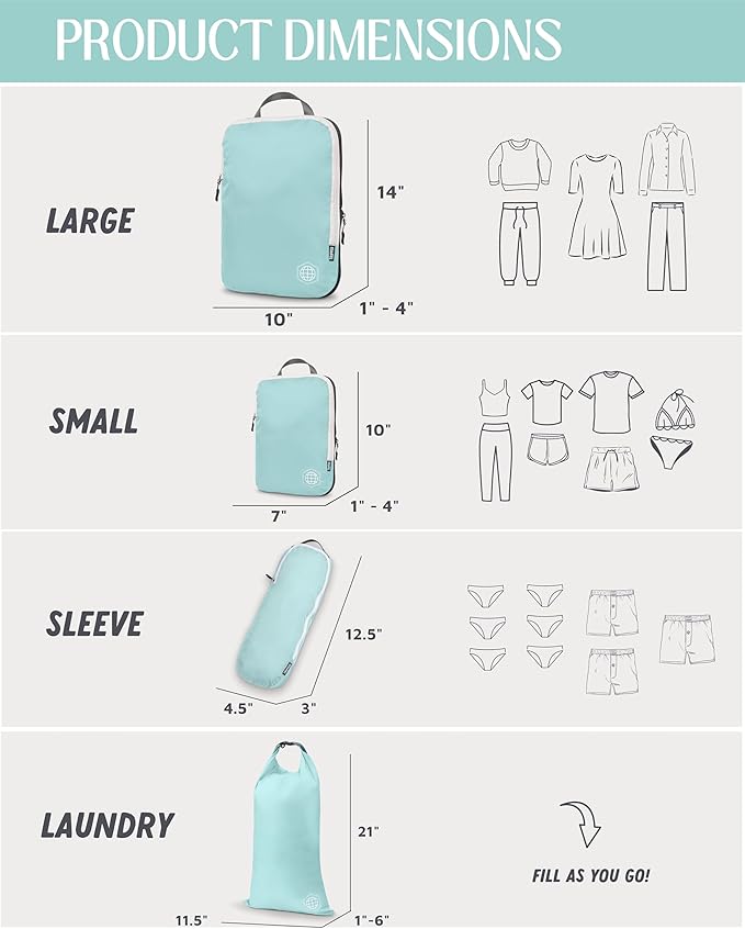 Compression Packing Cubes Set for Travel - Lightweight, Durable Clothes Organizer for Carry-On Luggage and Suitcases by TRIPPED Travel Gear