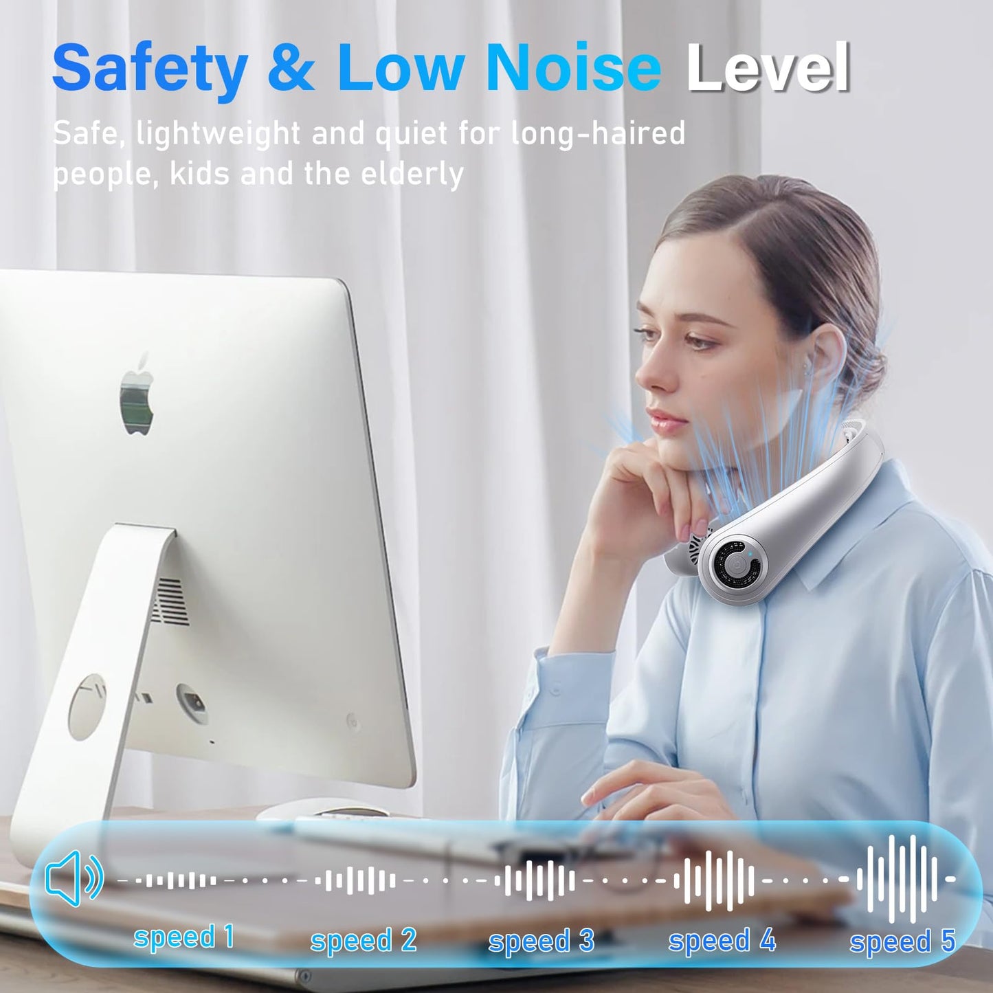 Neck Fan - Portable Neck Fan with Neck Support, 5 Speeds, All Around Airflow, Hand-free Bladeless Personal Cooling Fans, Rechargeable Wearable Fan for Outdoor and Indoor, Festival Gifts for Men Women