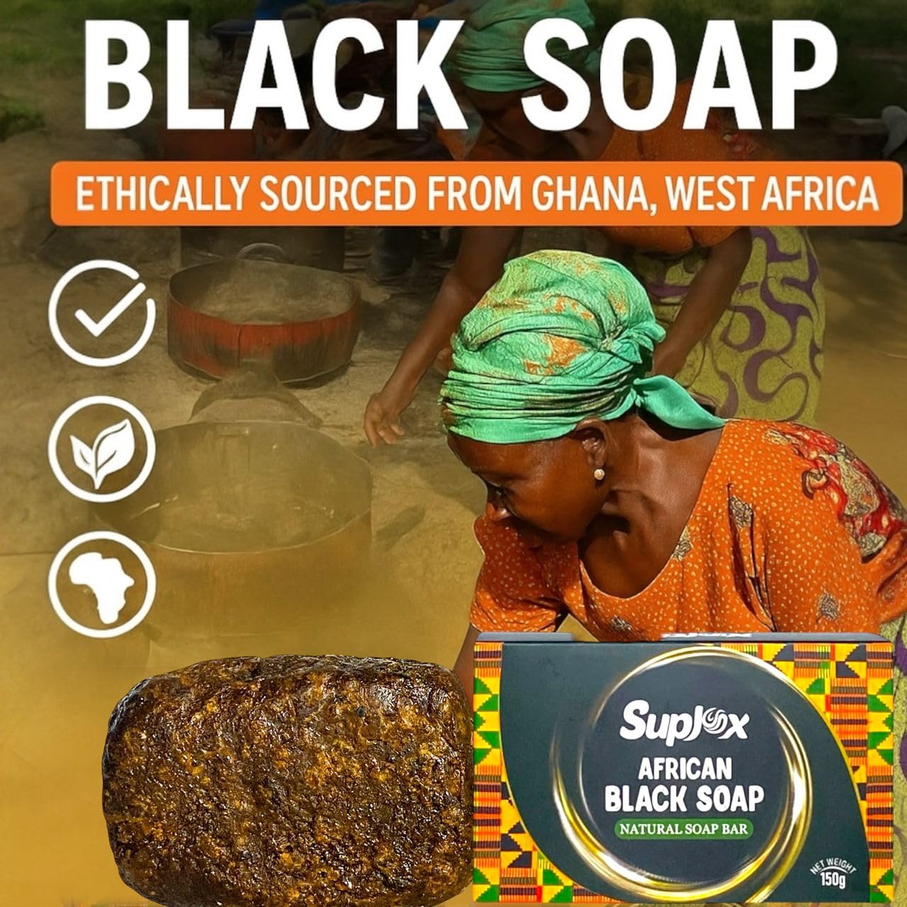 African Black Soap Bar – African Soap for oily Skin, Ghana Black Face & Body Wash | Face and Body moisturizing cleanser 1 Count.