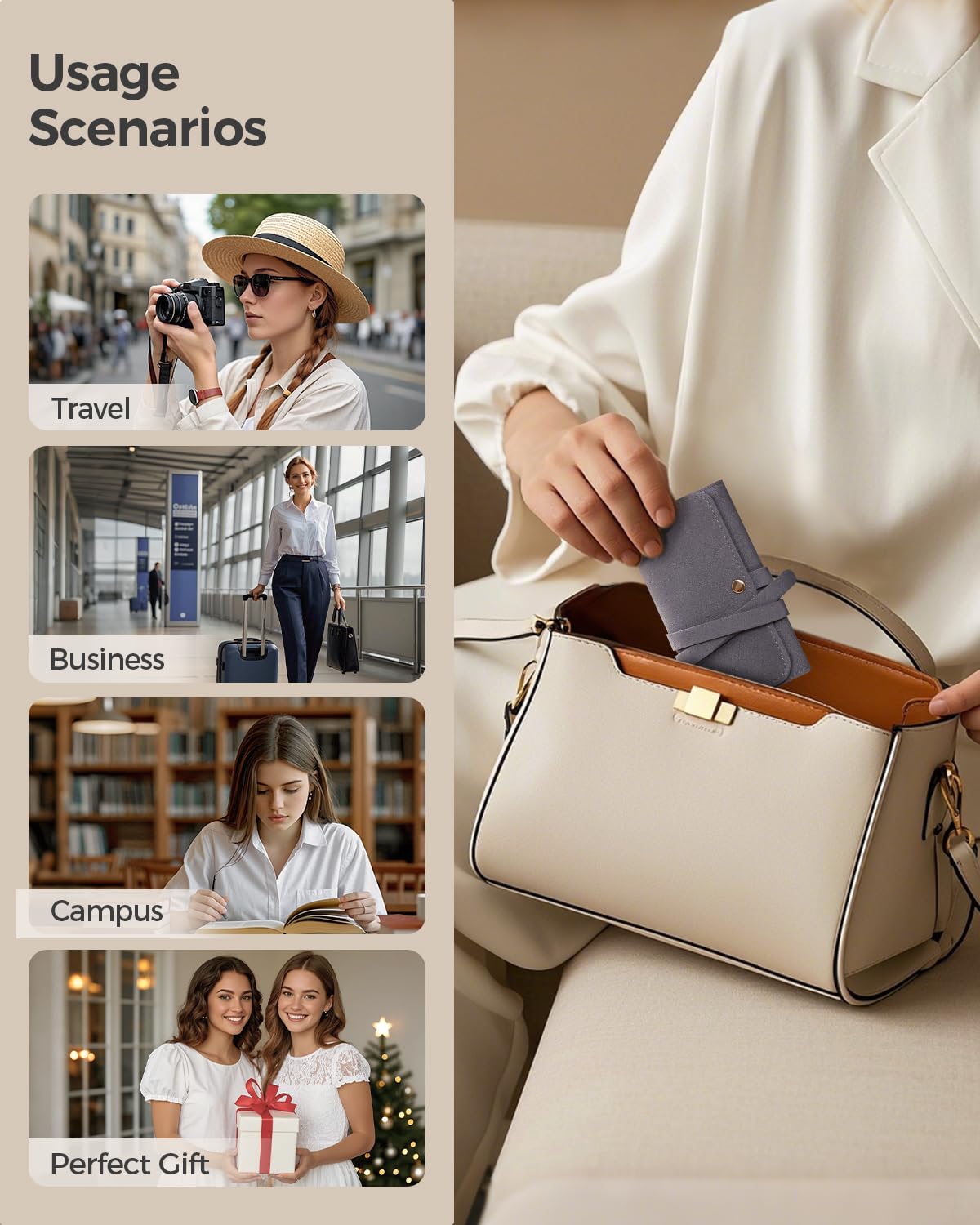 CASEGRACE Travel Jewelry Organizer Roll, Portable Velvet Jewelry Storage Roll Earring Organizer Bag, Jewelry Pocket for Necklaces, Rings, Earrings (Gray)