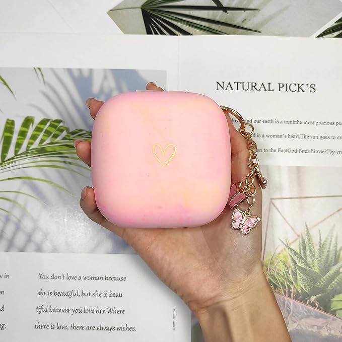 Compatible with Powerbeats Pro, Soft Silicone Case with Gold Heart Pattern for Powerbeats Pro Case with Cute Butterfly Keychain for Girls Women (Camouflage Pink)