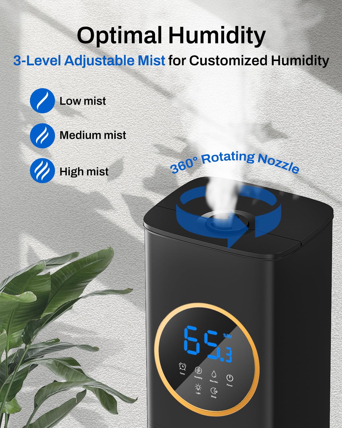 Humidifier Large Room Bedroom with Night Light, 2.1Gal(8L) Humidifiers for Home with Essential Oil Diffuser, Top Fill Whole House Cool Mist Humidifiers for Plants Baby Kids Adults(Black)