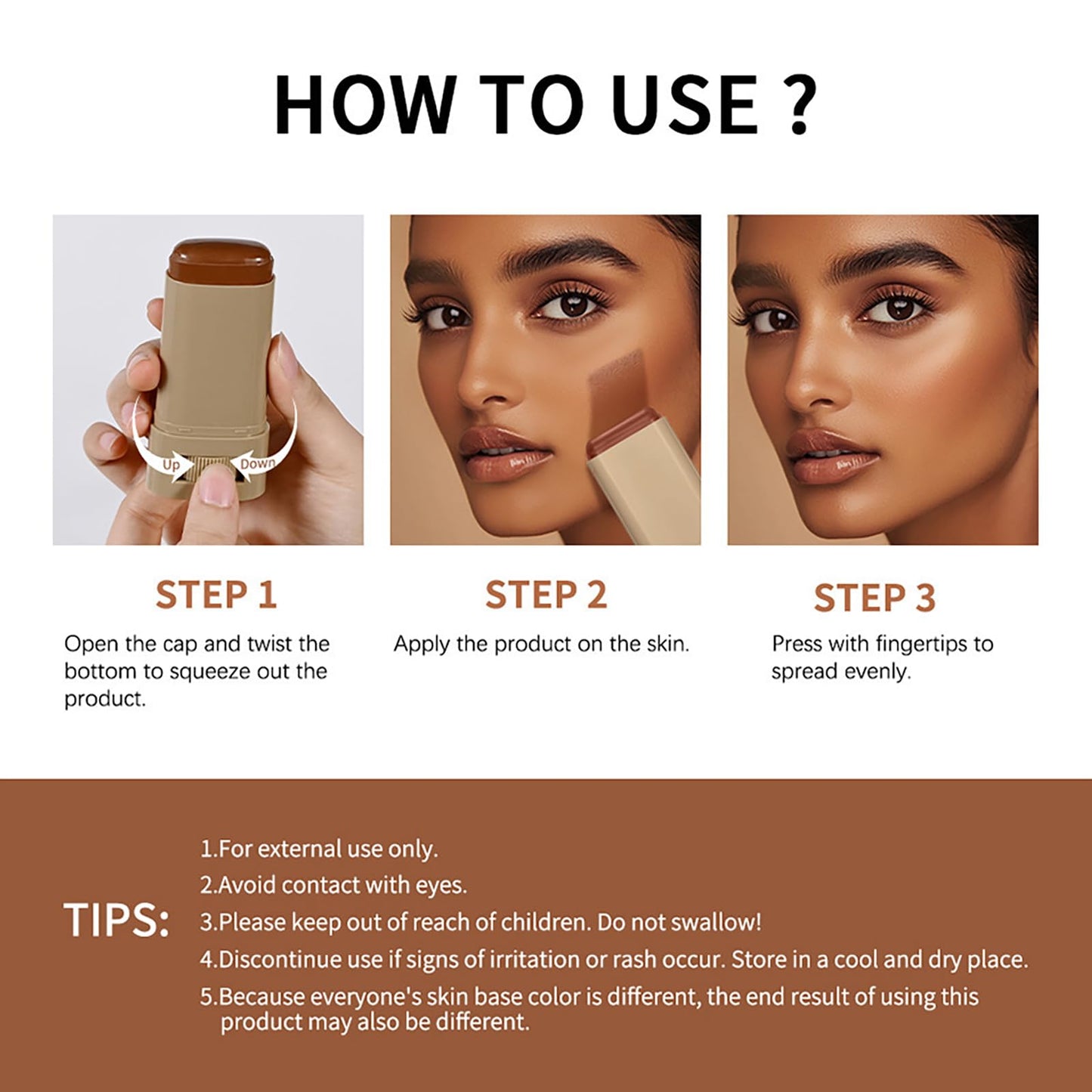 Skween Skin Tint for Black Women, Skween Beauty Balm Serum Boosted Hydration Skin Tint, Solid Tinted Serum Foundation Face Stick, Longwear Contour Stick, Natural Finish (6#)
