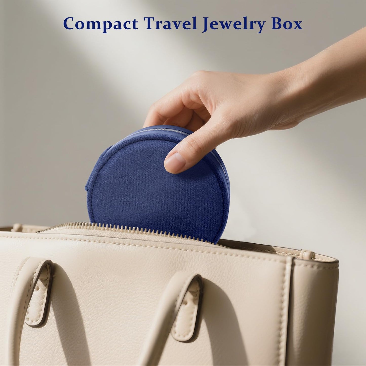 CONBOLA Travel Jewelry Case Small Jewelry Box for Women Girls,Round Velvet Jewelry Travel Organizer,Portable Jewelry Box for Rings Earrings Necklaces Bracelets.(Blue,Large)