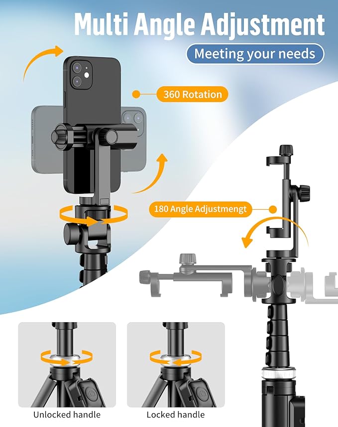 60" Phone Tripod for iPhone:Extendable Selfie Stick for iPhone-andriod, Selfie Stick Tripod with Remote for Video Recording in-Out Door of Content Creator