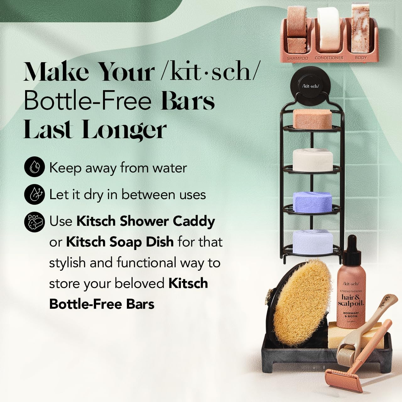 Kitsch Rosemary & Biotin Shampoo and Conditioner Set for Hair Growth - Strengthening, Thickening & Volumizing Shampoo and Conditioner Bar - Paraben, Sulfate & Silicone Free - Made in USA - 2 pack