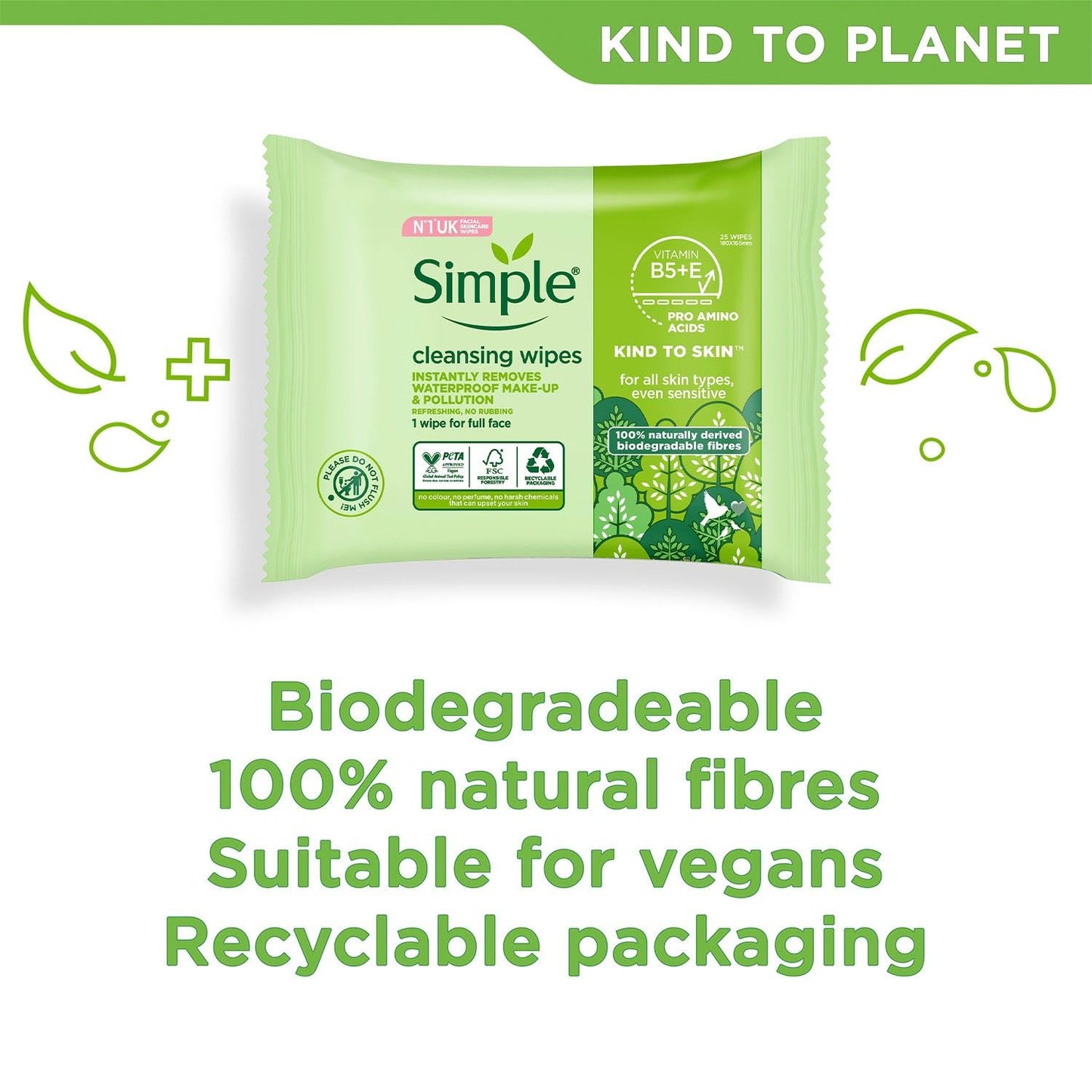 Simple Kind to Skin Cleansing Facial Wipes, 25 Count (Pack of 6)